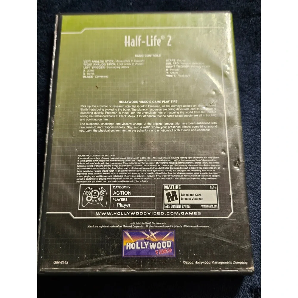 Half-Life 2 Valve Original Microsoft Xbox 2005 Hollywood Video Rental Edition
